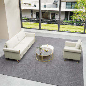 Velvet Sofa and Chair Combo – Plush Beige Couch and Armchair with Gold Metal Accents