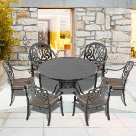 (Cushions In Random Colors)7-Piece Set Of Cast Aluminum Patio Furniture With Cushions