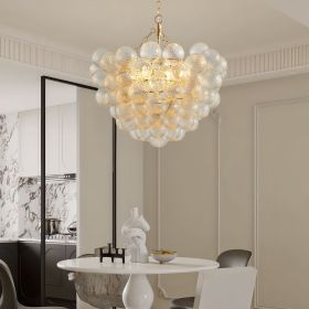 27.5-Inch Gold Pendant Light Chandelier with Threaded Clear Glass Globe Shade – Adjustable Height, Ideal for Living Room, Dining Room