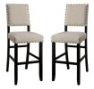 Antique Black Wooden 5pc Counter Height Dining Bar Set Table And 4x Chairs Ivory Linen Like Fabric Cushions Nailhead Trim Bar Chairs