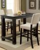 Antique Black Wooden 5pc Counter Height Dining Bar Set Table And 4x Chairs Ivory Linen Like Fabric Cushions Nailhead Trim Bar Chairs