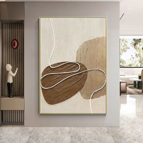 Handmade Oil Painting White and Beige Minimalist Wall Art Oversize Minimalist Painting on Canvas Neutral Textured Painting Brown Wall Decorative Paint (Style: 01, size: 150X220cm)