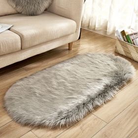 1pc, Oval Plush Rug, Bedside Foot Cushion, Sofa Foot Cushion, Carpet Floor Mat, 23.62*47.24inch, Floor Decor (Color: Grey)